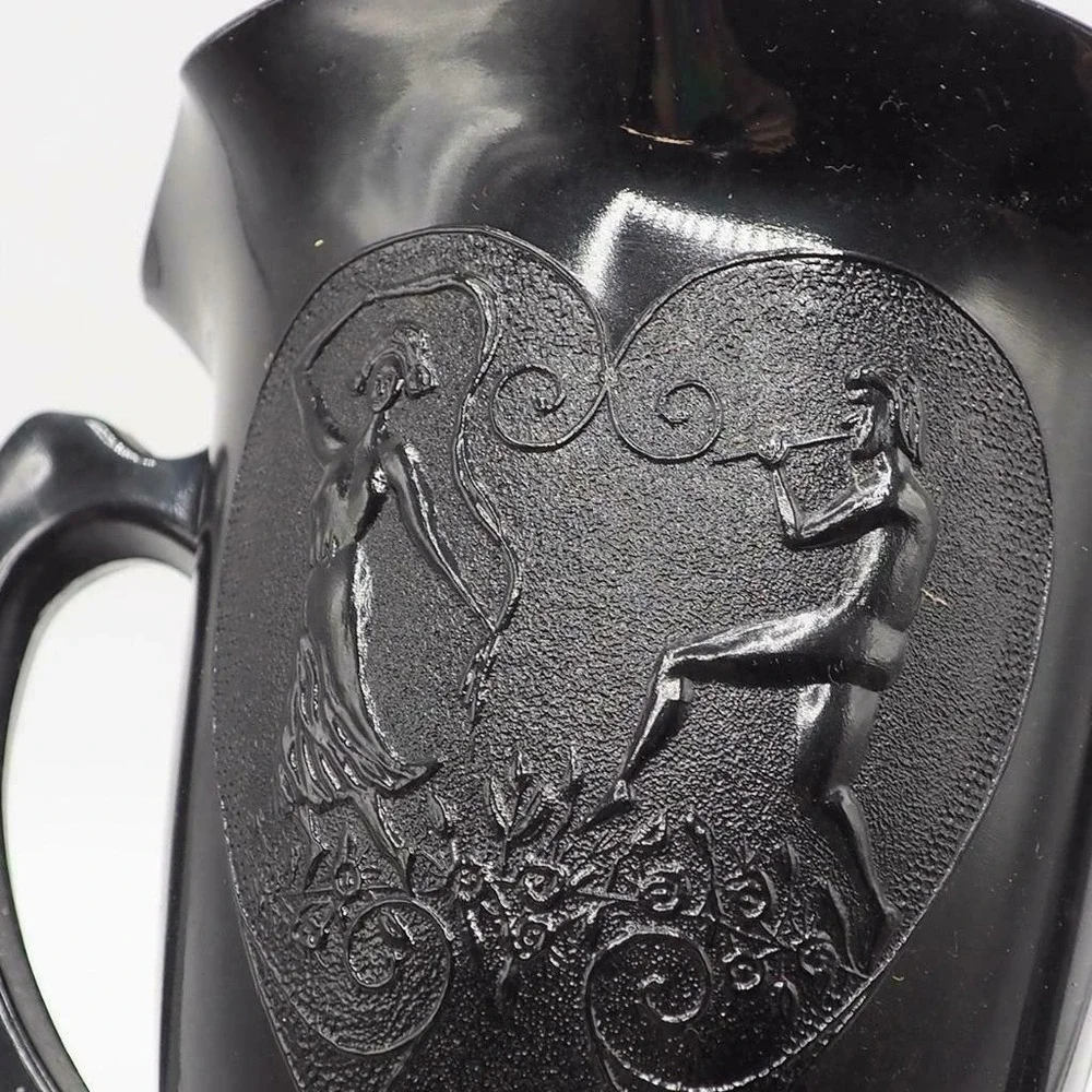 L.E. Smith Glass Snake Dance Black Amethyst Trophy Vase 1932 Art Deco 2-Handle